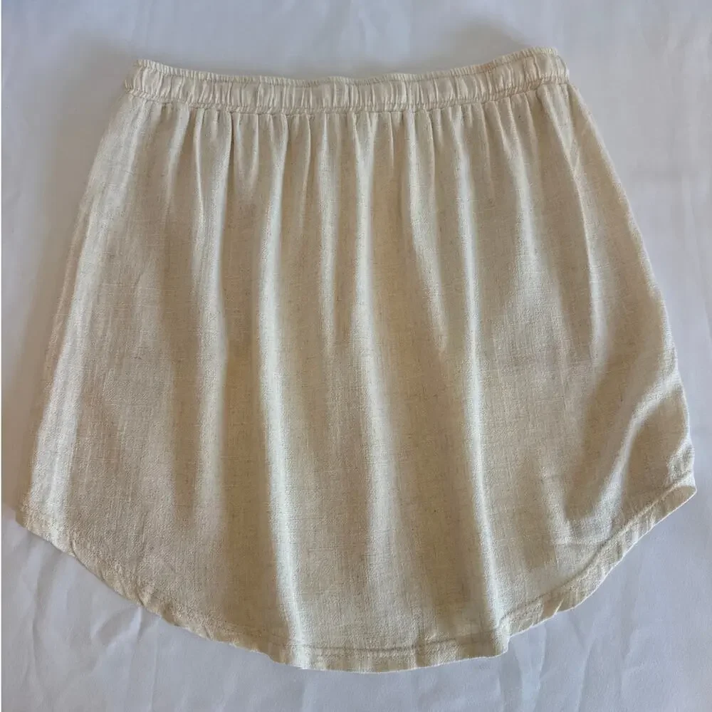 Umgee Linen Blend Skirt – Medium Oatmeal Elastic Waist Summer Coastal - Picture 7 of 9